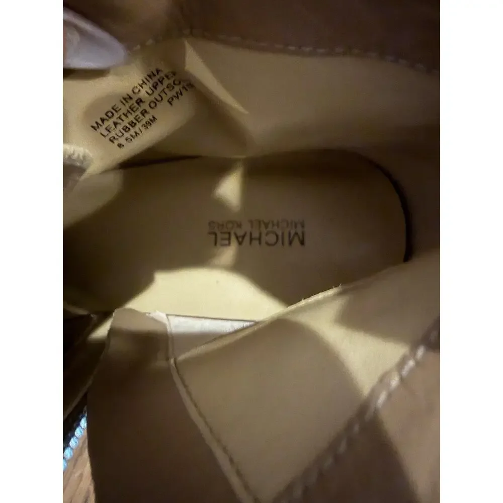 Michael Kors Boots Womens Size 8.5 Beige Suede Ankle Booties Zip Buckle Low Heel
